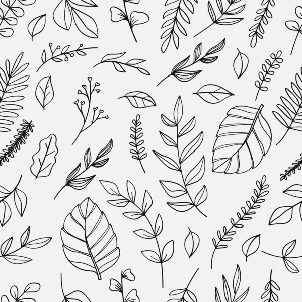 Kusursuz desenli botanik yaprak çizgisi beyaz arka planda izole edildi. Vektör illüstrasyonu