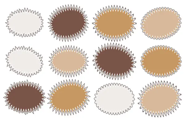 Elips rozetleri kenarlarda koyu zikzak desenler, çeşitli kahverengi renkler kullanarak sıcak, retro estetik.