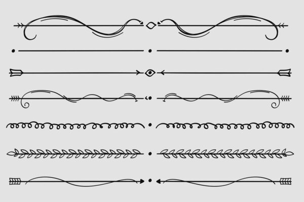 Ручной рисунок Природа Разделитель цветочной линии виноградной лозы для разметки текста Коллекция элементов декора сепаратора. Векторная иллюстрация