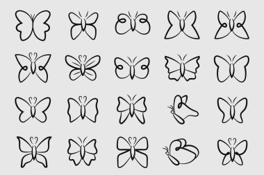 Doodle Kelebek Çizgisi Çizim Koleksiyonu. Vektör illüstrasyonu