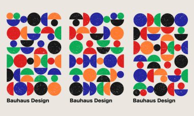 Soyut Geometrik Şekiller Koleksiyonlu Renkli Bauhaus Tasarımı. Vektör Resimleri