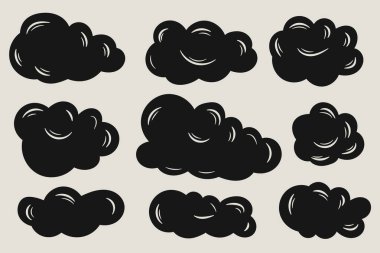 Kalın Siyah Toplamada Biçimli Bulutlar. Vektör illüstrasyonu