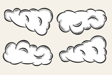 Çizgi film Doodle El Çizimi Bulutları Koleksiyonu. Vektör Resimleri