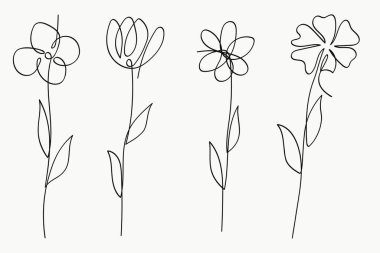 Asgari Tek Satır Çiçek Koleksiyonu. Vektör illüstrasyonu