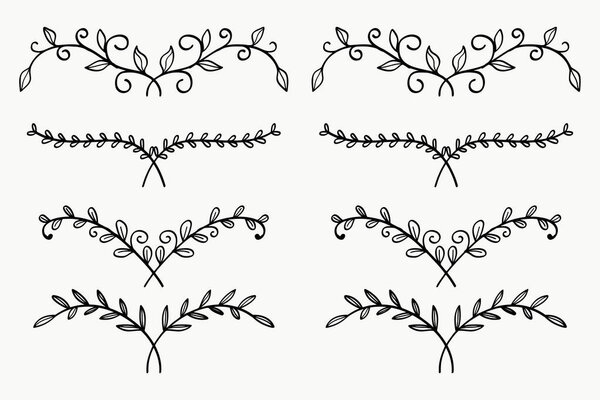 Коллекция винтажных листоразделителей ручной работы с изящными завихрениями и изгибами, идеально подходящих для границ, декоративных элементов и стилей, связанных с природой.