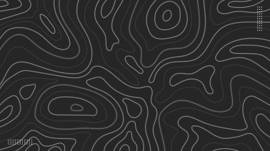 Siyah arkaplanda gri çizgileri olan soyut topografik hatlar. Vektör illüstrasyonu