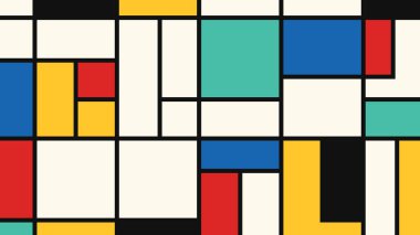 Geometrik sarı, kırmızı, beyaz, mavi, siyah desenli. Bauhaus tarzı tasarım. Parlak geometrik tasarım. Çoklu renk arkaplanı