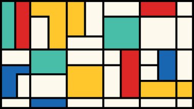 Geometrik sarı, kırmızı, beyaz, mavi, siyah desenli. Bauhaus retro model tasarımı. Parlak geometrik tasarım. Çoklu renk arkaplanı