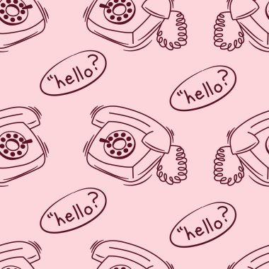 Pembe çizim ile kusursuz desenli telefon. Vektör illüstrasyonu.