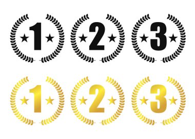 Birinci, ikinci ve yarışta üçüncü. siyah ve altın rengi. Vektör illüstrasyonu