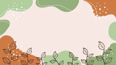 Soyut botanik yaprak çizgileri yumuşak yeşil ve turuncu taşların arka planında noktalar var. Vektör illüstrasyonu