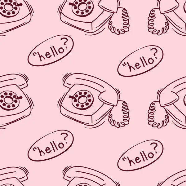 Pembe çizim ile kusursuz desenli telefon. Vektör illüstrasyonu.