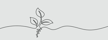 Büyüyen Filizler Botanik Tek Çizgili Sanat. El çizimi vektör çizimi