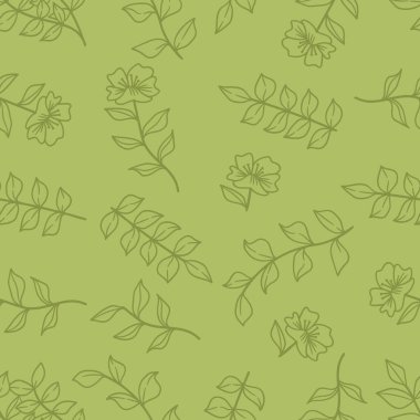 Kusursuz desen, yeşil zemine el çizimi bırakır. Vektör illüstrasyonu.