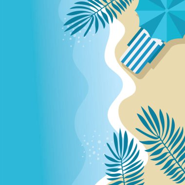 Palm Leaves ve Şemsiye İllüstrasyonları. Vektör illüstrasyonu