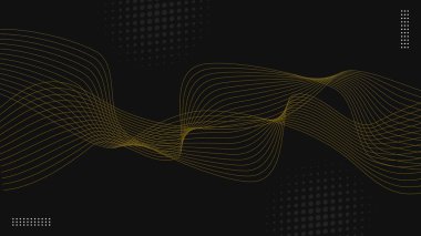 Siyah bir arkaplan üzerinde pürüzsüz altın dalgalı çizgiler içeren soyut tasarım. Minimalist ve modern tasarım projeleri için mükemmel..