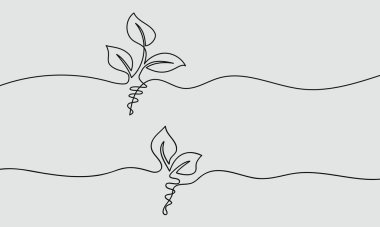 Büyüyen Filizler Botanik Tek Çizgili Sanat. El çizimi vektör çizimi