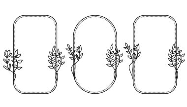 Kare Çerçeve El Çizimi Botanik Vektör İllüstrasyonu