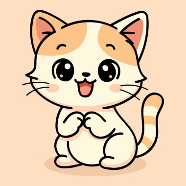 Sevimli bir kawaii karikatür kedi vektörü. Elle çizilmiş, neşeli bir ifadeyle..