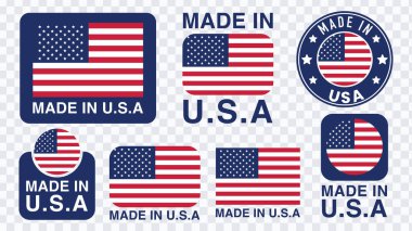 ABD etiket koleksiyonunda yapılmış. ABD 'de yapılmış bir dizi izole pul. Vektör illüstrasyonu.