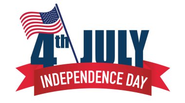 4 Temmuz 'da Amerika' nın bağımsızlık günü pankartı kutlu olsun. Birleşik Devletler bağımsızlık kutlamaları için bayrak sallıyor. Vektör illüstrasyonu