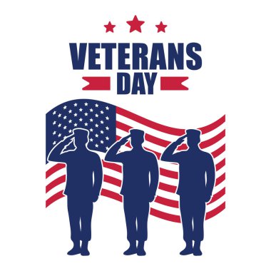 Gaziler Günü afişi. Hizmet edenleri onurlandırmak. Sosyal medya paylaşımı. Amerikan bayrağı ve askerleriyle Gaziler Günü illüstrasyonu. Vektör illüstrasyonu.