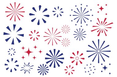 4 Temmuz sınırı, ABD bayrağı, havai fişek paternleri. Vektör illüstrasyonu.