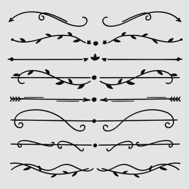 Metin düzeni ayırıcı süsleme elemanı vektör koleksiyonu için el çizimi doğal asma çizgisi ayırıcı.