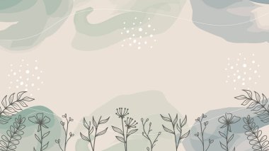 Pastel suluboya arka plan, çiçek ve bitki çizimleri. Vektör illüstrasyonu