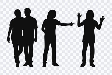 Yürümek, işaret etmek ve el sallamak da dahil olmak üzere çeşitli pozlar veren insan siluetlerinin çok yönlü bir vektör koleksiyonu..