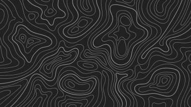 Siyah Arkaplan Üzerine Soyut Topografik Konturlar. Vektör illüstrasyonu