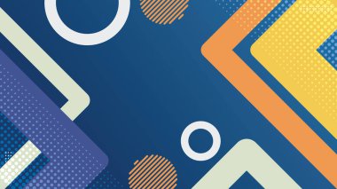 Mor, beyaz, sarı-turuncu, yarım ton ve çizgili dokuları kapsayan geometrik şekilli modern soyut mavi gradyan içeren bir vektör çizimi