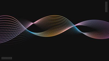 Soyut renkli çizgiler siyah arkaplanda dalgalanıyor. Vektör illüstrasyonu.