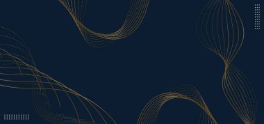 Derin lacivert arka planda soyut altın dalgalı çizgiler.