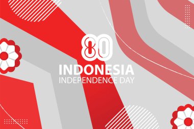 Endonezya Bağımsızlık Günü 'nü pürüzsüz kırmızı beyaz temalı kutlayan soyut vektör arkaplanı. Vektör illüstrasyonu