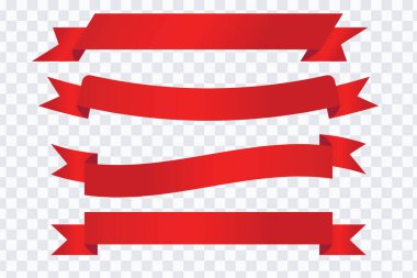 Kırmızı Kurdele afiş koleksiyonu. Kurdele seti. Vektör illüstrasyonu