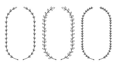 El çizimi botanik çelenk ve çiçek çerçeve vektörü ayarlandı. Düğün davetiyesi ve dekoratif öğeler koleksiyonu. Vektör illüstrasyonu.