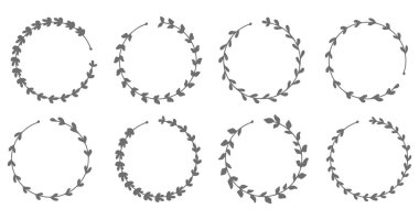 El çizimi, botanik dairesel çelenk çerçevesi. Düğün ve markalaşma için zarif vektör unsurları. Vektör illüstrasyonu.