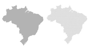 Brezilya haritası silueti ve yarım ton seti. Modern grafik vektör illüstrasyonu.