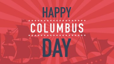 Kolomb Günü karşılaması kırmızı arkaplanda izole edildi. Vektör illüstrasyonu