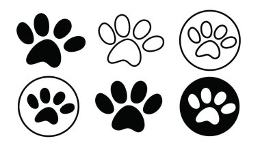Hayvan pençesi baskı ikonu koleksiyonu. Kedi ve köpek patisi sembolü vektör koleksiyonu.
