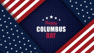 ABD bayraklarıyla Mutlu Columbus Günü modern geometrik arkaplanı. Vektör illüstrasyonu
