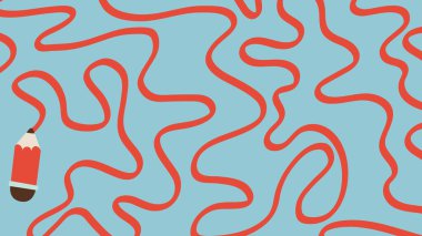 Dalgalar ve Kalemle Soyut Yatay Arkaplan. Trendy Retro Illustration 60 'lar, 70' ler. Kalın Renkler. Vektör illüstrasyonu