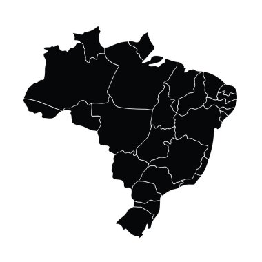 Brezilya 'nın eyalet sınırlı siyah siluet haritası. Vektör illüstrasyonu.