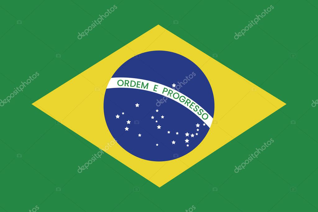 Brazil flag close-up horizontal. Brazilian national flag vector illustration.