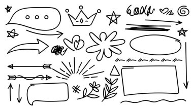 El Çizimi İşaretleyici Vuruşları Doodle Tasarım Elementleri Koleksiyonu. Vektör illüstrasyonu