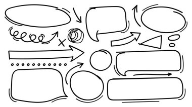 Beyaz arkaplanda el çizimi kalem darbeleri karalama tasarımı elemanları. Vektör illüstrasyonu