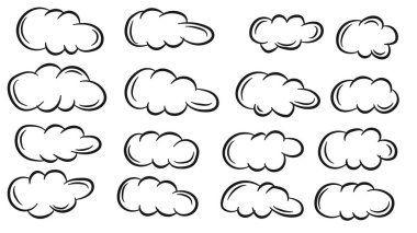 Renklendirme Sayfası için Clouds Doodle Line Art Hand Çizim Biçimi Koleksiyonu. Vektör illüstrasyonu