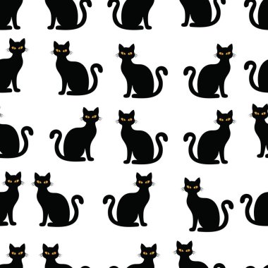 Cadılar Bayramı Geçmişi ve Tekstil Tasarımı için Kara Kediler Ürkütücü Kusursuz Desen. Vektör İllüstrasyonu