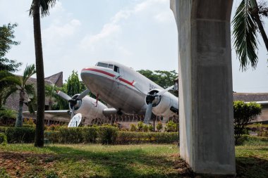 Jakarta, Indonesia - October 2 2023: Decommissioned Airplane on Green Field